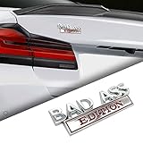 Bad Ass Edition Emblem for Car, Car Fender Bumper Hood Trunk Door 3D Badge Sticker Decal, Car Exterior Emblems Replacement Accessories, Fit for Car Truck SUV(Silver Red)