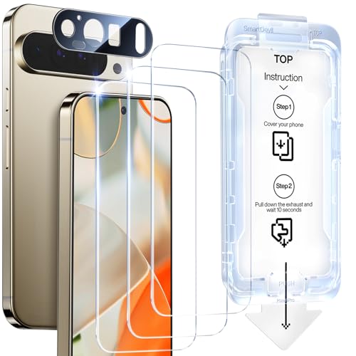 SMARTDEVIL [3+1 Pack] Tempered Glass for Google Pixel 9 Pro XL Screen Protector With Camera Lens Protector  FingerPrint Reader Compatible Clear 9H Tempered Glass Film Fast & Easy Installation Bubble-Free
