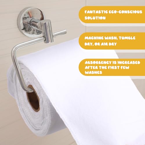 Image of FuWeave 30 Pack Reusable Toilet Paper No Tear Bidet Towels, White | Washable 11.8 inch x 4.3 inch Cotton Flannel Family Cloth Wipes with Snaps, Paperless Roll for Bathroom, Travel, Cleaning and Drying