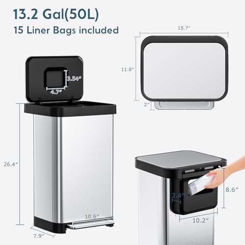 Papelera de acero inoxidable 50L con pedal y compartimiento miniatura 2