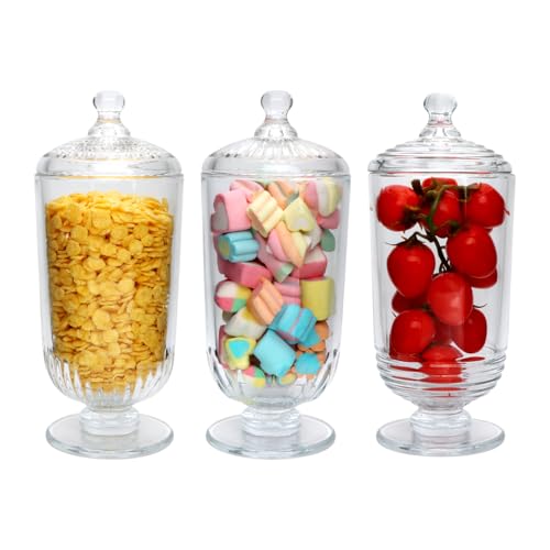 27fl oz Glass Candy Jars with Lids,3 Pack Apothecary Jars,Storage Jar for Candy, Cookies, Snacks, Kitchen Pantry, Clear Glass Jar for Countertop Display & Party Favors