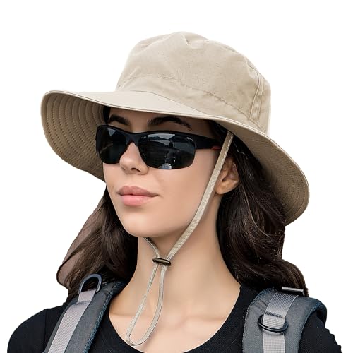 Rosoz Sun Hat for Men Women Cooling Boonie Hats Breathable Wide Brim Fishing Bucket Hat Beach Hat Safari Hiking Garden Summer UV Protection Beige - image 2