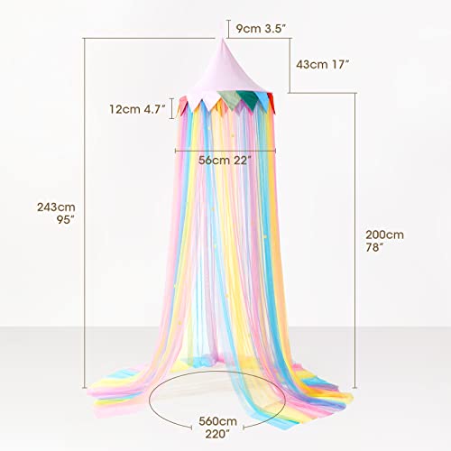 Loaol Rainbow Bed Canopy, Kids Canopy Princess Girls Fairy Dream Tent With 28 Multi-Colored, Crib Canopy Hanging Netting For Bedroom, Canopy Pink Dome Reading Corners Room With Stars Decor #TOP5