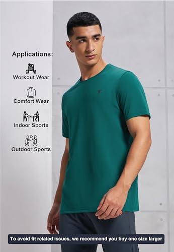 Image of TECHNOSPORT Men's Slim Fit Solid Crew Neck T-Shirt, Cotflex Quick Dry Wrinkle Resistant Polyester Sports Tee for Gym, Running, Training, Sports