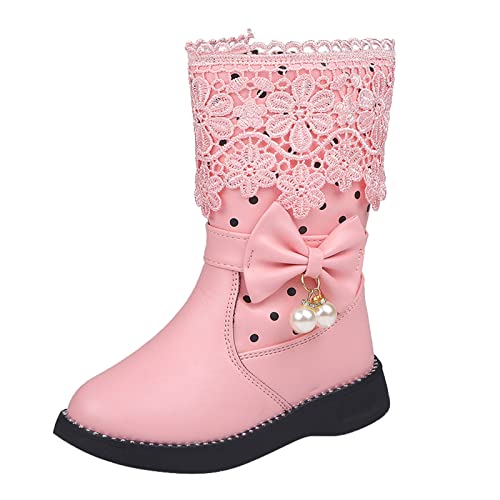 EnJoCho Toddler Girls Winter Boots Girls High Top Shoes Fashion Flowers Plus Velvet Warm Boots (Pink, 10-10.5 Years Big Kids)