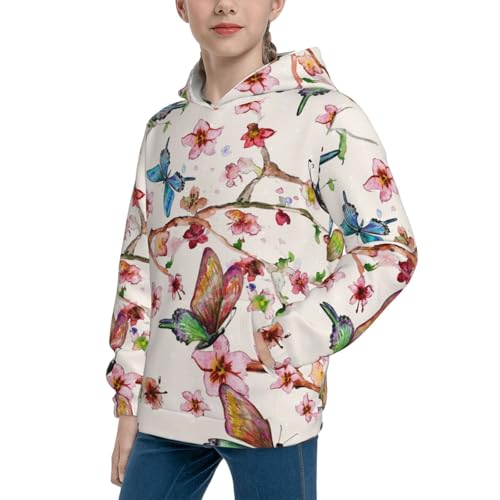 Watercolor Floral With Butterflies Kid Hoodies Boys Sweatshirts Girls Pullover with Pocket2