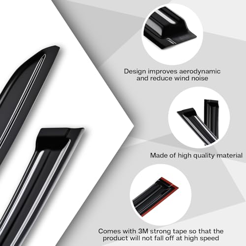 WZYJGTOP Tape on Wind Noise Reduction Rain Guards for 2008-2017 Dodge Journey, 4-Piece Side Window Visors, UV Resistant & Weatherproof, No Drill Installation