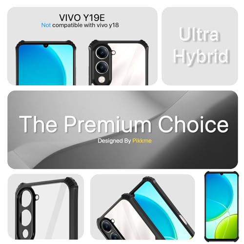 Image of Pikkme Ultra Hybrid Back Cover for iQoo Z10 lite 5G / Vivo T4 lite 5G / Y19 5G / Y19e / Y04 4G / Y29s 5G | Raised Edges |Crystal Clear Transparent | Full Camera Protection Bumper Case (Black)