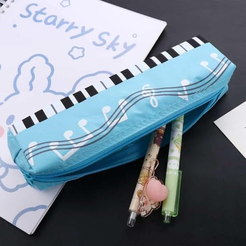 Image of Music Note Design Pencil Case - Zippered Organizer with Piano Keyboard Print, Durable Fabric for School, Office and Art Supplies (Black Square)