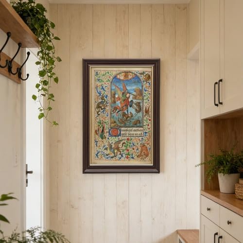 Cadre à suspendre Saint Michel, enluminure médiévale authentique sur toile - 6