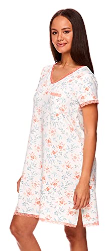 Kathy Ireland Womens Lace Lounge Short Sleeve Dorm Sleep Shirt Pajama Nightgown Ivory Medium #TOP2