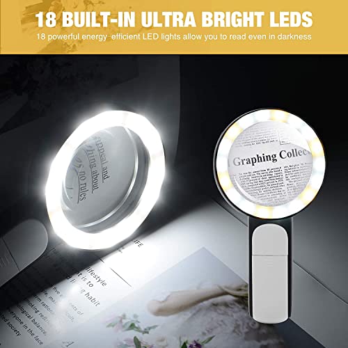 Image of 18 LED / 30X HandHeld Magnifying Glass with Cold and Warm Lights for Seniors Reading, Inspection, Coins, Jewelry, Exploring (3 Light Modes)