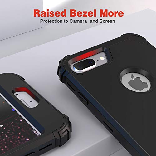 IDweel for iPhone 8 Plus Case, for iPhone 7 Plus Case with Tempered Glass Screen Protector, 3 in 1 Shockproof Slim Hybrid Heavy Duty Hard PC Cover Soft Silicone Bumper Full Body Cover, Black