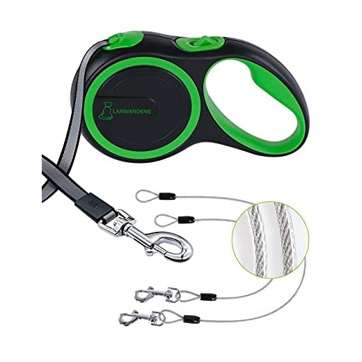 26FT Long Chew Proof Retractable Dog Leash with 2 Heavy Duty Anti-Chewing Wire Ropes, 360° Tangle-Free Dog Lead with Anti-Slip Handle for Small/Medium/Large Dogs