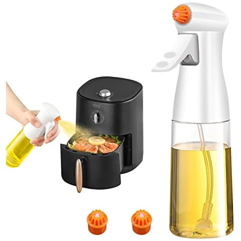 AHOUGER Oil Spray Bottle, 210ml Olive Oil Bottle Oil with 3 Nozzles Premium Glass Oil Sprayer Mister Oil Dispenser for Air Fryer Kitchen Accessories,Suit for Grilling, Baking, Salad… Cover