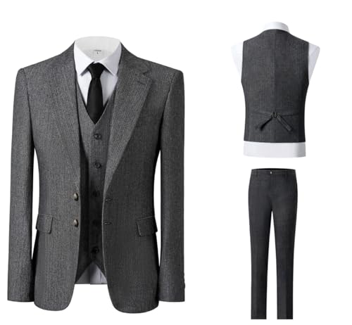 Mens Tweed Herringbone Suit Vintage Tailored Modern Fit Suit 3 Pieces Vent Tuxedos2