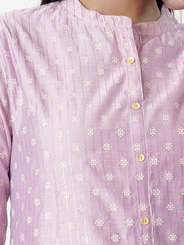 Image of rangita Off White Chanderi Calf Length Printed Flared Kurti for Women | Kurta for Women