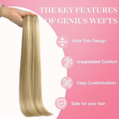 Image of GOO GOO Genius Human Hair Extensions - Sew In Rooted Remy Weft, 16 /22 Light Blonde Highlighted Golden Blonde, 18 Inch 50g, Hand Tied