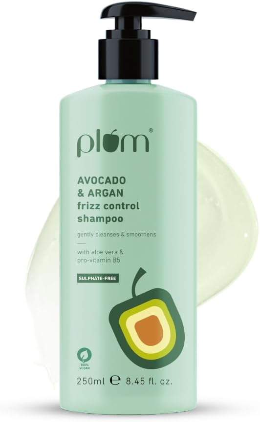 Plum Avocado & Argan Frizz Control Shampoo | for Curly, Wavy & Frizzy Hair | Sulphate & Parabens Free | with Aloe Vera Extract | Reduces Frizz, Retains Moisture & Conditions Strands | 250ml