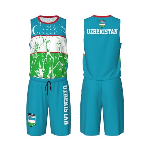 Uzbekistan Flag Grain (1) Basketball Jersey Uniform Suit for Men Adults Training Athletic Set