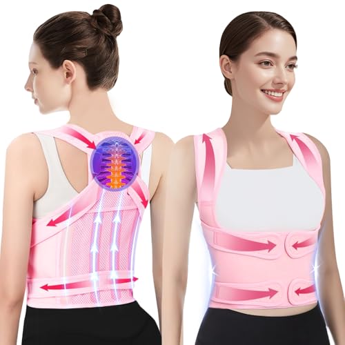 COIPUAN Ortesis dorsal ajustable para postura, corrector de escoliosis, PINK, M
