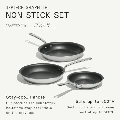 Image of Made In Cookware - ProCoat Non Stick 3 Piece Frying Pan Set (Includes 8 inch, 10 inch, 12 inch) - 5 Ply Stainless Clad - Professional Cookware - Crafted in Italy - Induction Compatible - (Graphite)