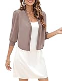 Stiehiok Women's Shrug for Dress Sheer Chiffon 3/4 Sleeve Open Front Cardigan Cropped Shawls Mint Brown L