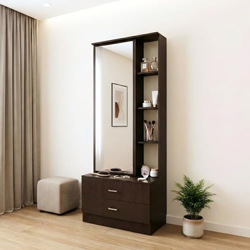Image of ESTANTERIA Dressing Table with Storage and Full Length Mirror for Bedrom Dresser 3 Self & 2 Drawer Cabinet Makeup Vanity Table Organiser Furniture for Home Living Room (Wenge)