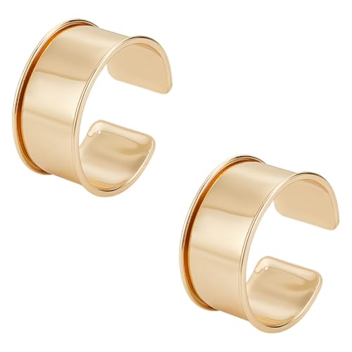 UNICRAFTALE 2pcs Golden Grooved Bangles Punk Style Wide Band Open Cuff Bangle Adjustable Alloy Wrist Cuff Wrap Bracelet for Gemstone Leather Inlay Bangle Making 3.45cm Wide