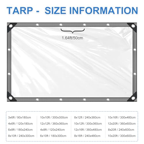 Image of Clear Tarps Heavy Duty Waterproof - 12x16ft Clear Tarps with Grommets - 14mil Thickened Transparent Plastic Vinyl Tarp for Patio Porches Greenhouse Chicken Coop Cover, with Fixed Accessories