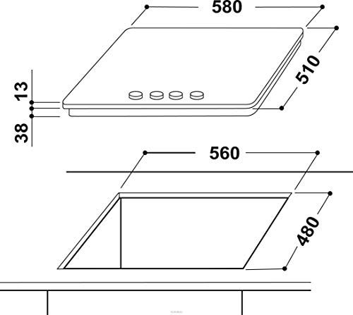 Indesit THP 642 IXI plaque gaz 4 zones - vue 5
