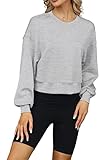 Heltapy Womens Crewneck Crop Sweatshirt Oversized Long Sleeve Tops Athletic Workout Pullover Light G