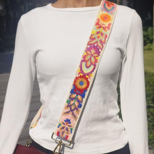 Image of Crochet Flower Purse Strap,Knit Wide Replacement Crossbody for Shoulder Strap Bag Adjustable 2inch Guitar Strap