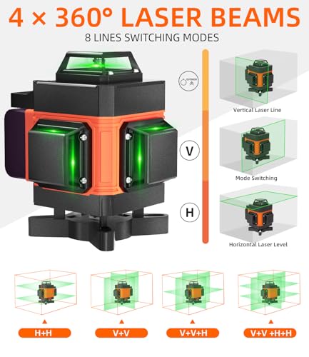Lusweimi Laser Level with 72\'\' Tripod, 16-Line 4x360° Self Leveling Green Laser Level with Remote, 2 Batteries and Carry Bag for Construction, Floor Tiling and Home Renovation - Thumbnail 2
