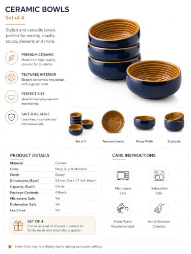 Image of Freakway Indigo & Ocher Spiral Mini Ceramic Bowls (150 ml) Set of 4