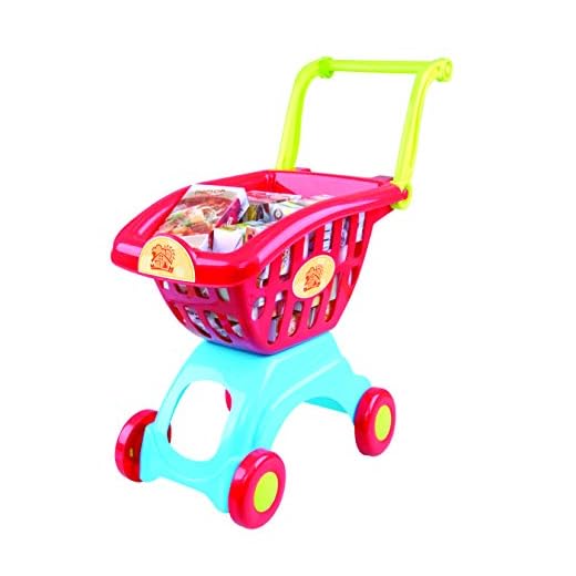 PlayGo Lightweight Shopping Cart Toy 18 Pc Set with Adjustable Handle Pretend Play for Toddler Kids Age 3 Years & Up