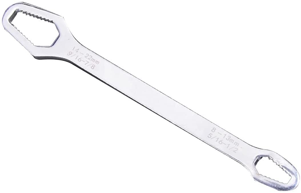 MTP Brand 1 PC Double Ended Wrench Universal Torx Wrench 8mm - 22mm Multifunctional #45 Steel Self-Tightening Spanner Repair Tool (Chrome)