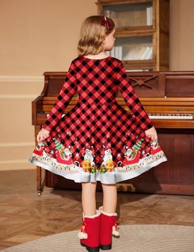 image for Arshiner Girls Long Sleeve Stretchy Dress A line Twirly Skater School 