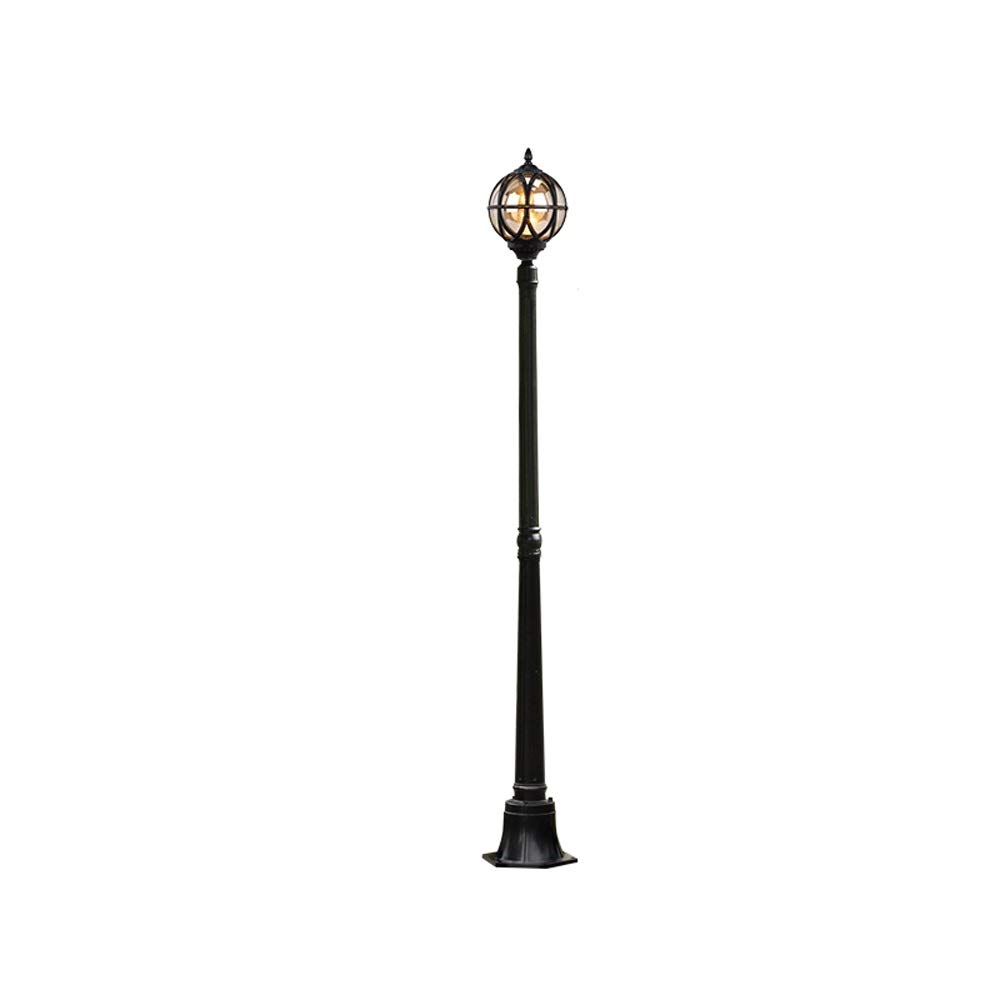 GTHTUHFD Lamp Post Lights Outdoor,E27 Single Head High Pole Light Retro Glass Globe Ball Street Pillar Outdoor Ip55 Waterproof Aluminum Path Column Lamp,Black-Height 1.65m