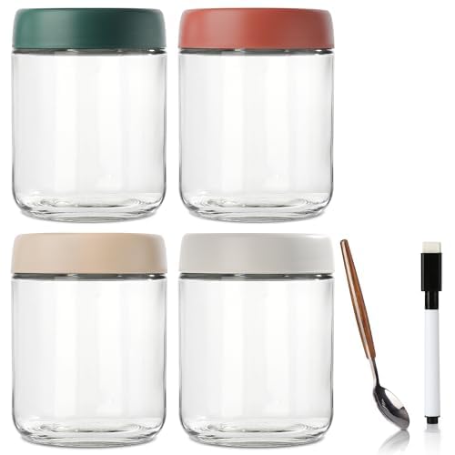 Overnight Oats Jar Glass Containers With Lids Mason jars with lids 500ml Glass Jars With Lids-Set Of 4 Overnight Oats Containers For Yogurt Pot Cereals Milk Fruit Condiment Dressing Sauce Snacks Juice