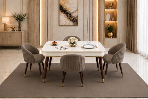 Image of WOODEN SPACE Majestic 4 Seater Wooden Dining Table Set | Urban Marble Top Dining Table with Chairs for Dining Room & Kitchen