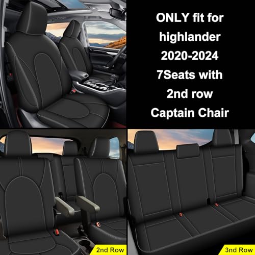 AOMSAZTO Custom Fit Highlander Seat Covers: for Toyota Highlander 2020 2021 2022 2023 2024 2025-Three-Row 7 Seats,Second Row Captain Chair Faux Leather-Black