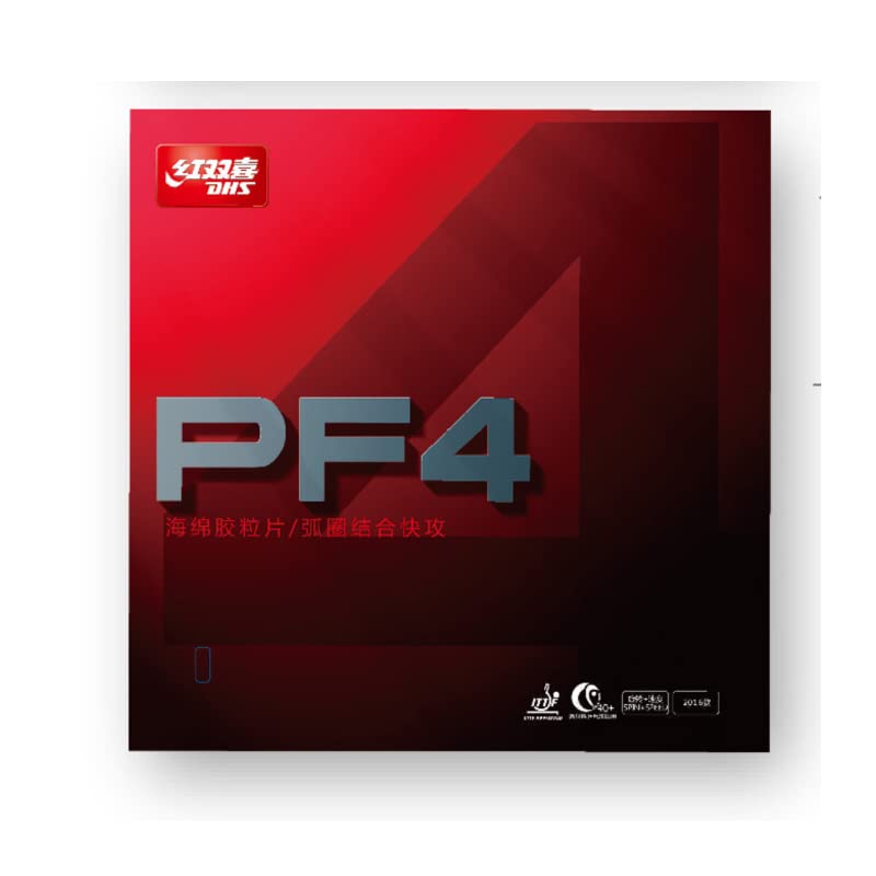 DHS PF4 Table Tennis Rubber Sheet （Loop/Quick-Attack）, with Ping Pong Rubber Protection Film (Red, Medium Thickness(2.0 mm))