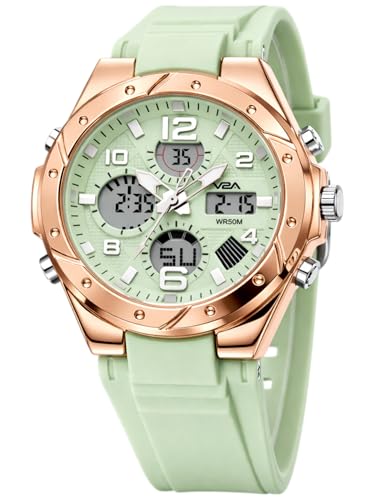 Image of V2A Aura Edge 40mm Analog Digital Watch for Women | Modern Everyday Style | Alarm Stopwatch Backlight Day Date | Comfortable TPU Strap | 50M Water Resistant | Gift for Ladies