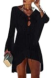 ZIYYOOHY Elegant Crochet Stricken Bikini Cover Up Boho Strandponcho Strandkleid (One Size, Z-Schwarz)