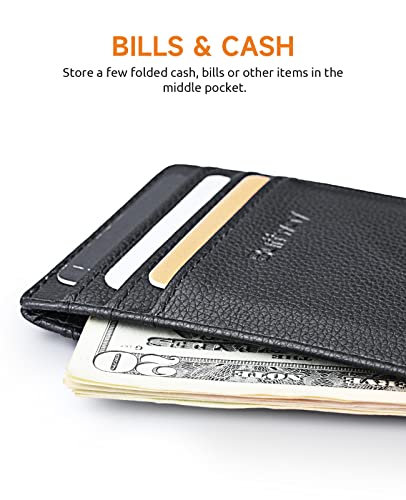 Image of Buffway Mens Slim Wallet, Minimalist Thin Front Pocket Leather Credit Card Holder with RFID Blocking for Work Travel | Minimalist