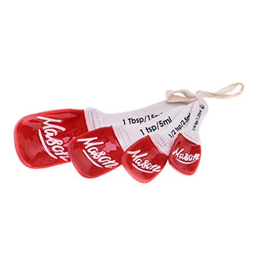 Ceramic Measuring Spoons Set - Red Mason Jar Cute Kitchen Accessories for Baker Gifts - Tablespoon Measuring Spoon for Cute Baking Accessories - Decorative Measuring Spoons Gift for Bakers (Set of 4)