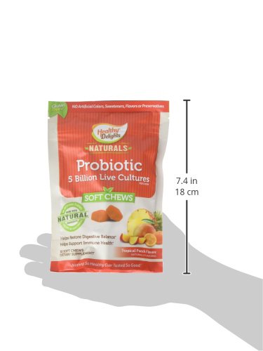 Healthy Delights Naturals, Probiotic Soft Chews, Supports Immune Health, Digestive Balance, Containing 5 Billion CFU’s to help restore digestive balance, Delicious Tropical Punch Flavor, 30 Count