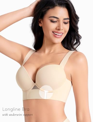 Push Up Padded Bras for Women Add 2 Cups Longline Plunge T Shirt Everyday Bra Underwire Support3
