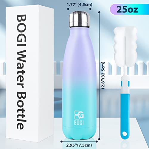 Image of BOGI Insulated Water Bottle, 25oz 2 Pack Stainless Steel Water Bottles, Leak Proof Sports Metal Water Bottles Keep Drink Cold for 24 Hours and Hot for 12 Hours BPA Free kids water bottle for School
